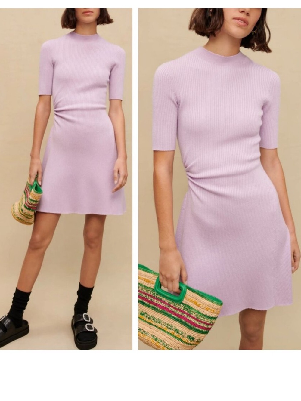 Maje NWT Lilac Knit Short-Sleeve Fit & Flare Dress